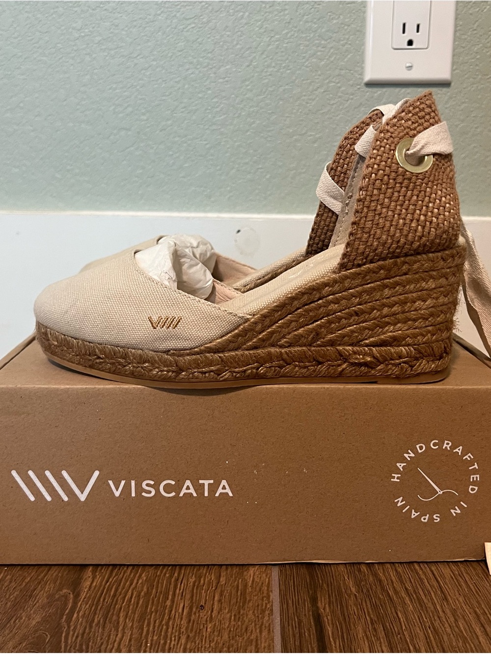 Viscata Women's Cream Espadrille Wedge with Ankle Tie